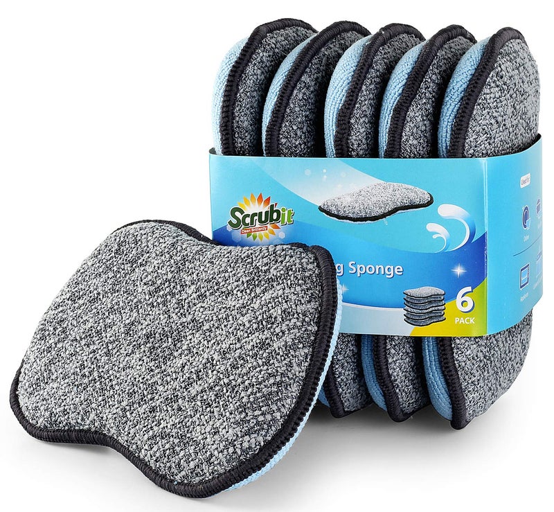 SCRUBIT Multi-Purpose Scrub Sponges for Kitchen by Scrub- it - Non-Scratch Microfiber Sponge Along with Heavy Duty Scouring Power - Effortless Cleaning of Dishes, Pots and Pans All at Once(6 Pack, Large) - Image 1